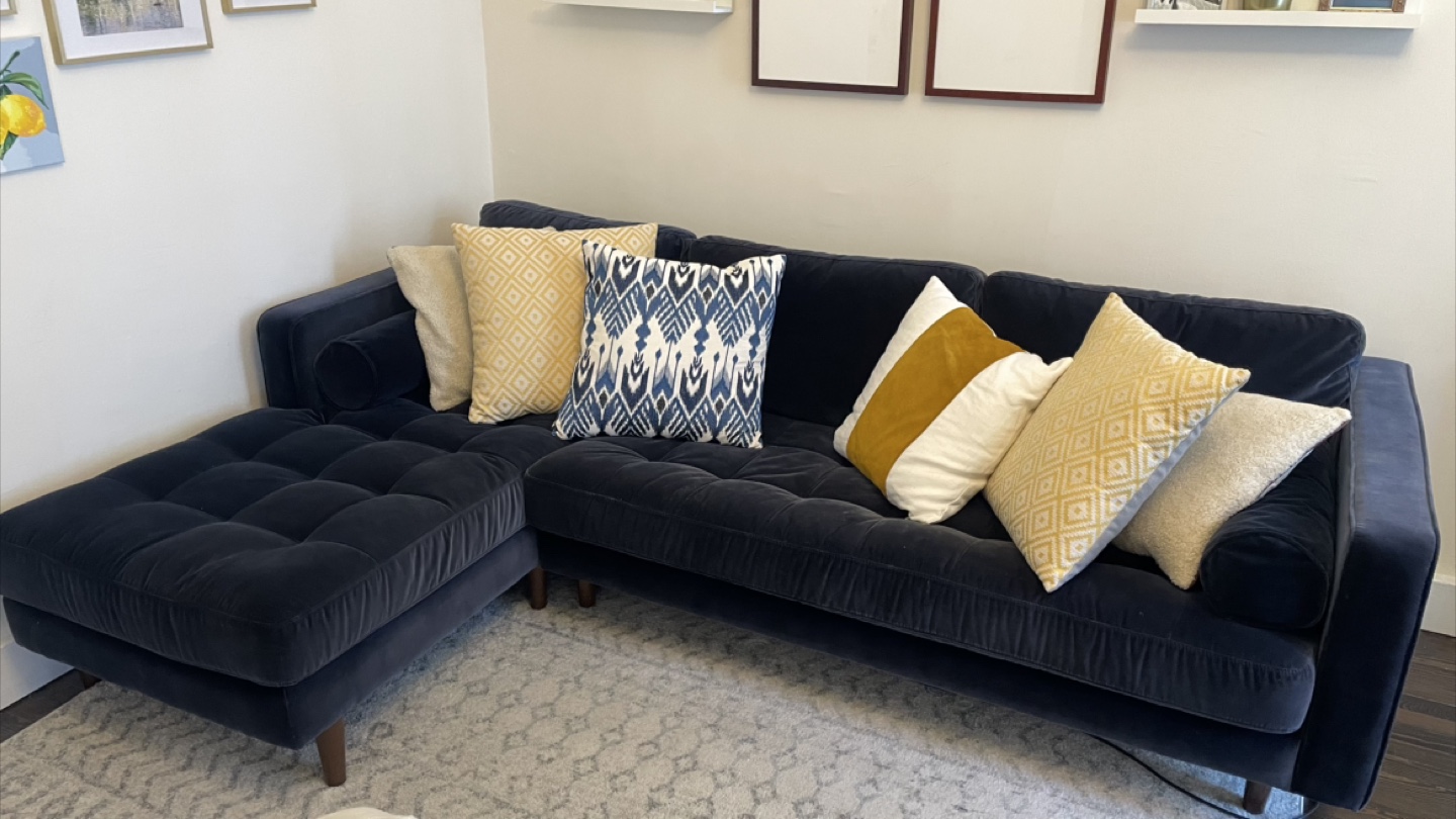 Article Sven 100" Tufted Blue Velvet Left Sectional