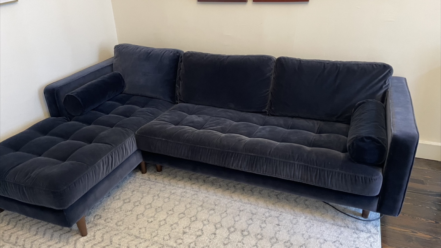 Article Sven 100" Tufted Blue Velvet Left Sectional - photo 3