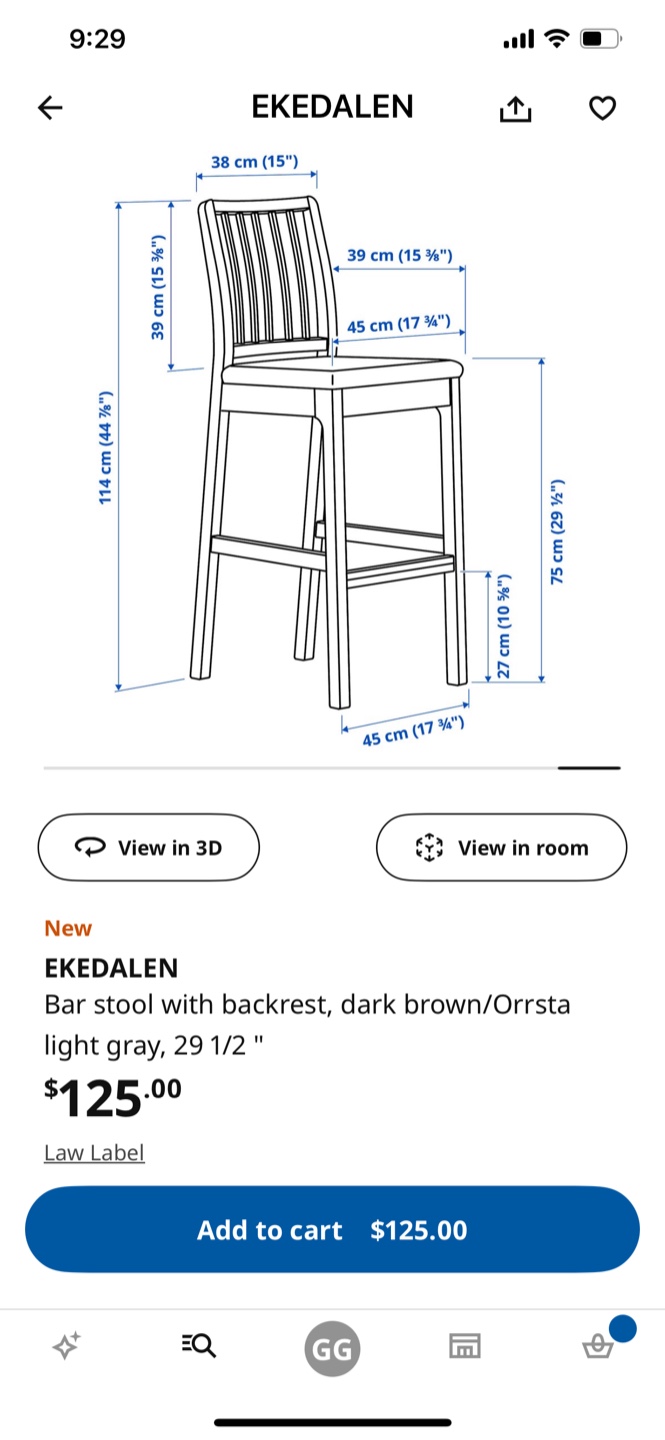 IKEA EKEDALEN Bar Stools (Set of 2) stool height chairs - photo 3