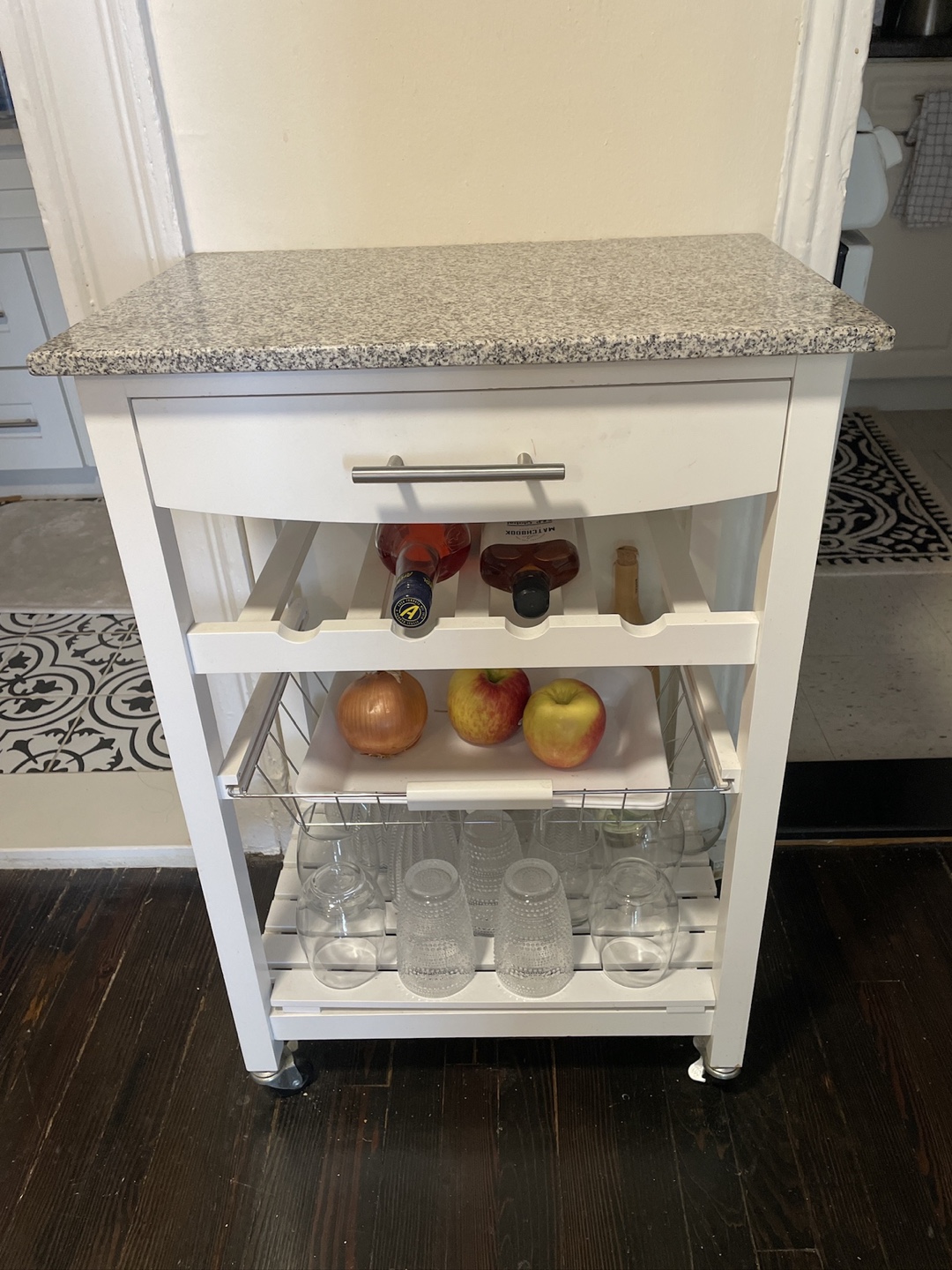 Rolling Kitchen Cart with Granite Top