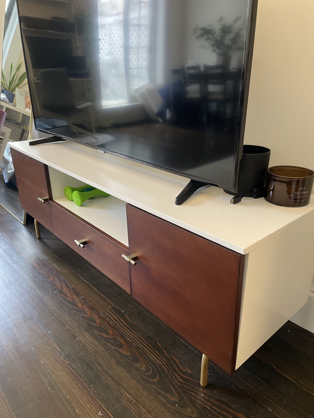 Cherry Wood / White TV Stand