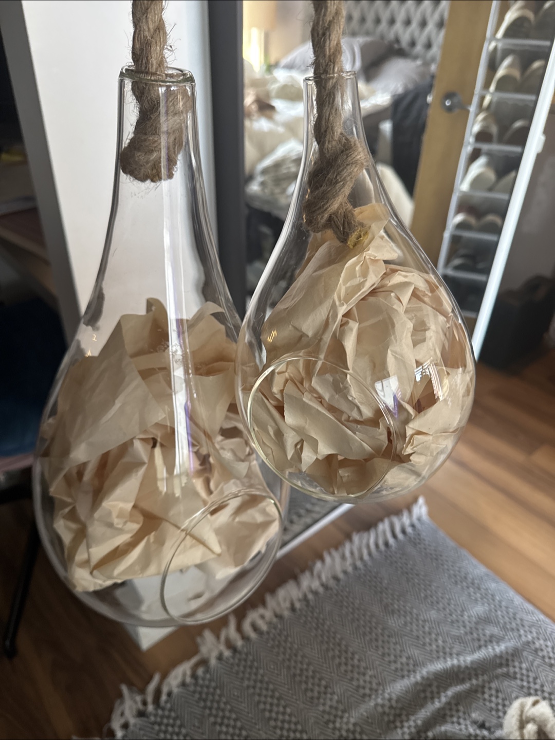 Pair of Hanging Glass Terrariums with Rope - photo 2