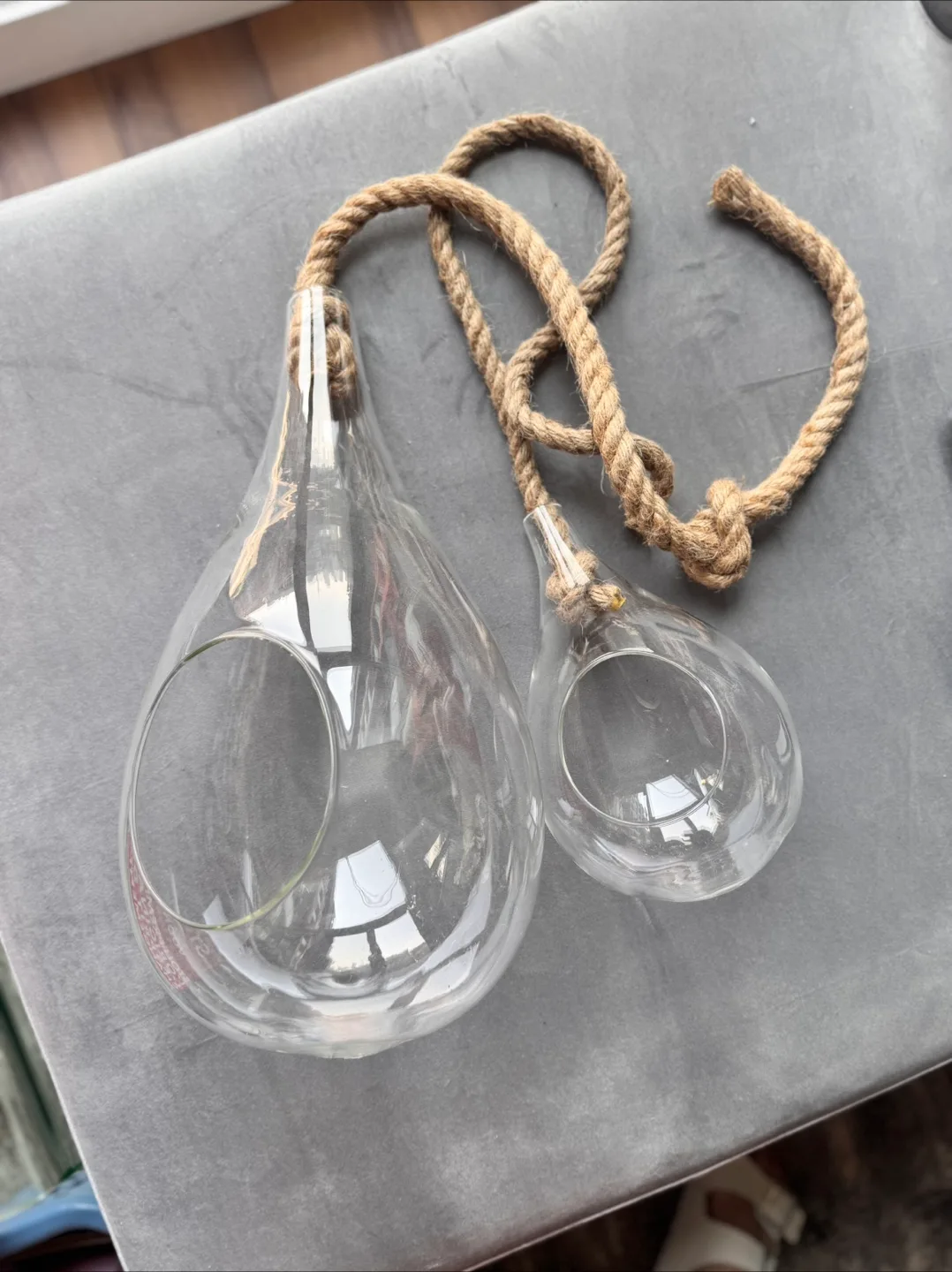 Pair of Hanging Glass Terrariums with Rope