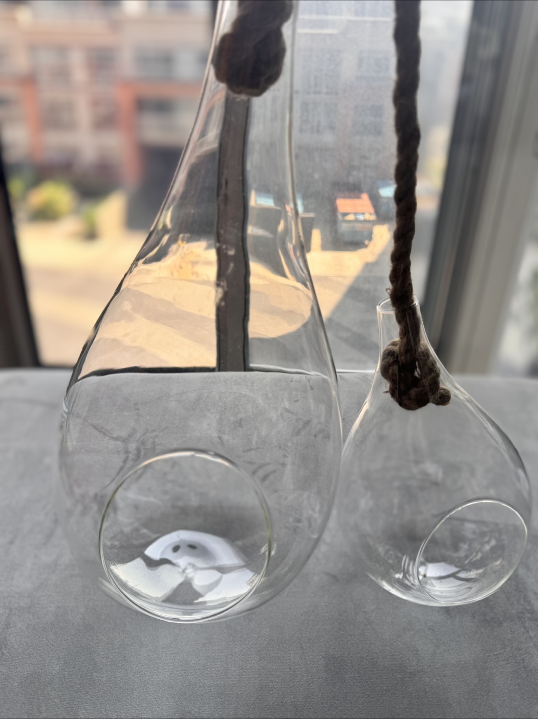 Pair of Hanging Glass Terrariums with Rope - photo 4