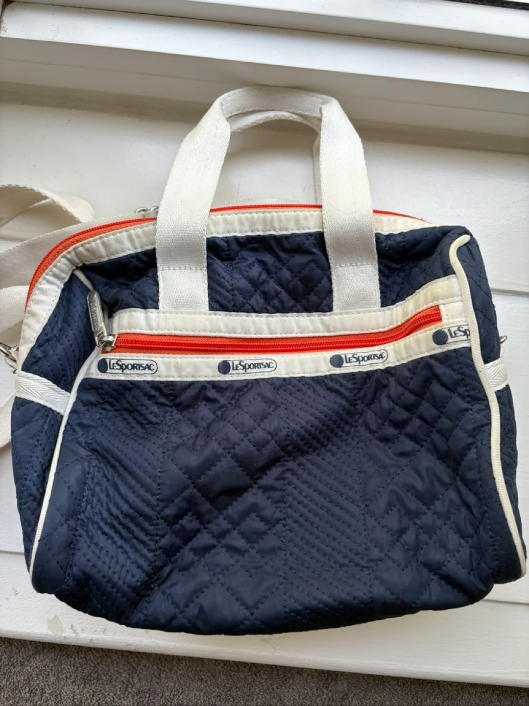 LeSportsac Navy Blue Orange Trim Quilted Handbag thumbnail