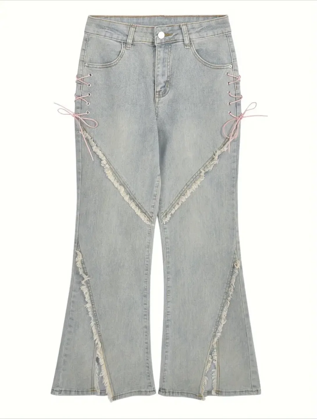 Flare Jeans with Lace-Up Detail, Light Wash image indicator(2)
