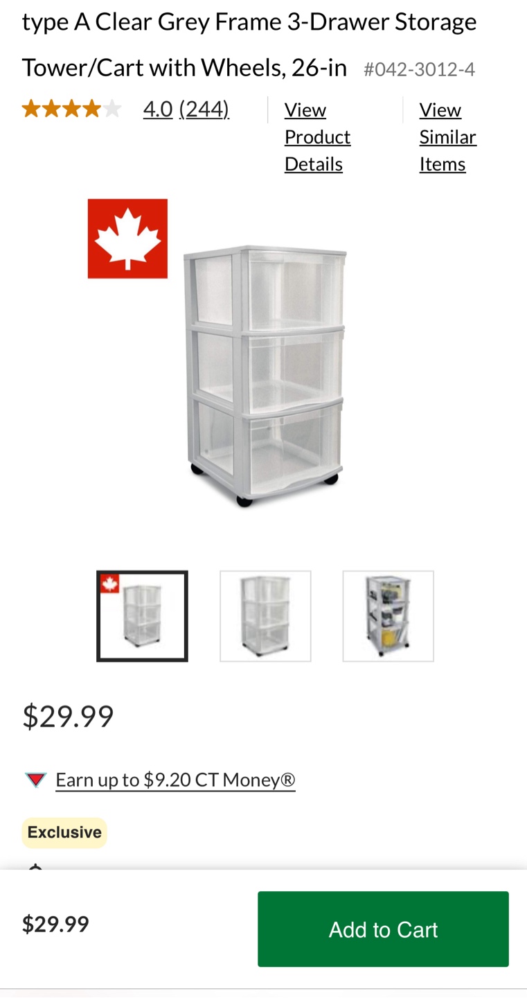 Type A Clear Grey 3-Drawer Storage Cart - photo 2