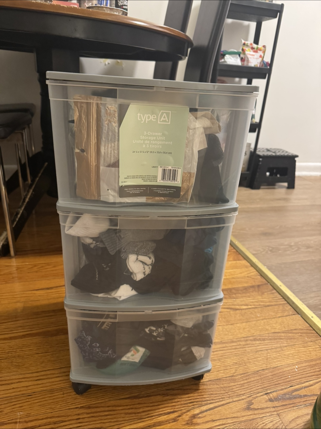 Type A Clear Grey 3-Drawer Storage Cart