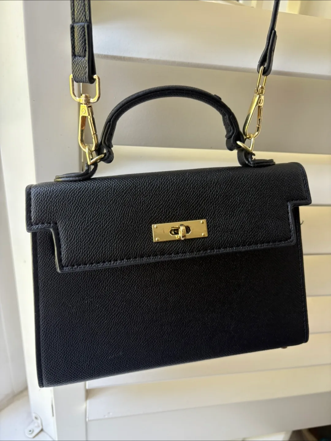 Black Handbag with Gold Hardware (like Kelly Bag) thumbnail