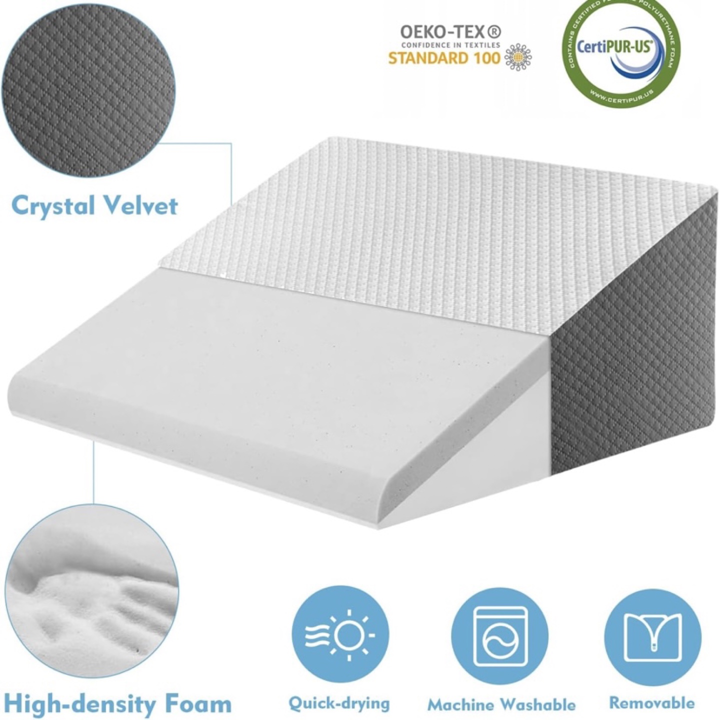 2 Bed Wedge Pillows – Memory Foam for Snoring, Reflux, Recovery - photo 4