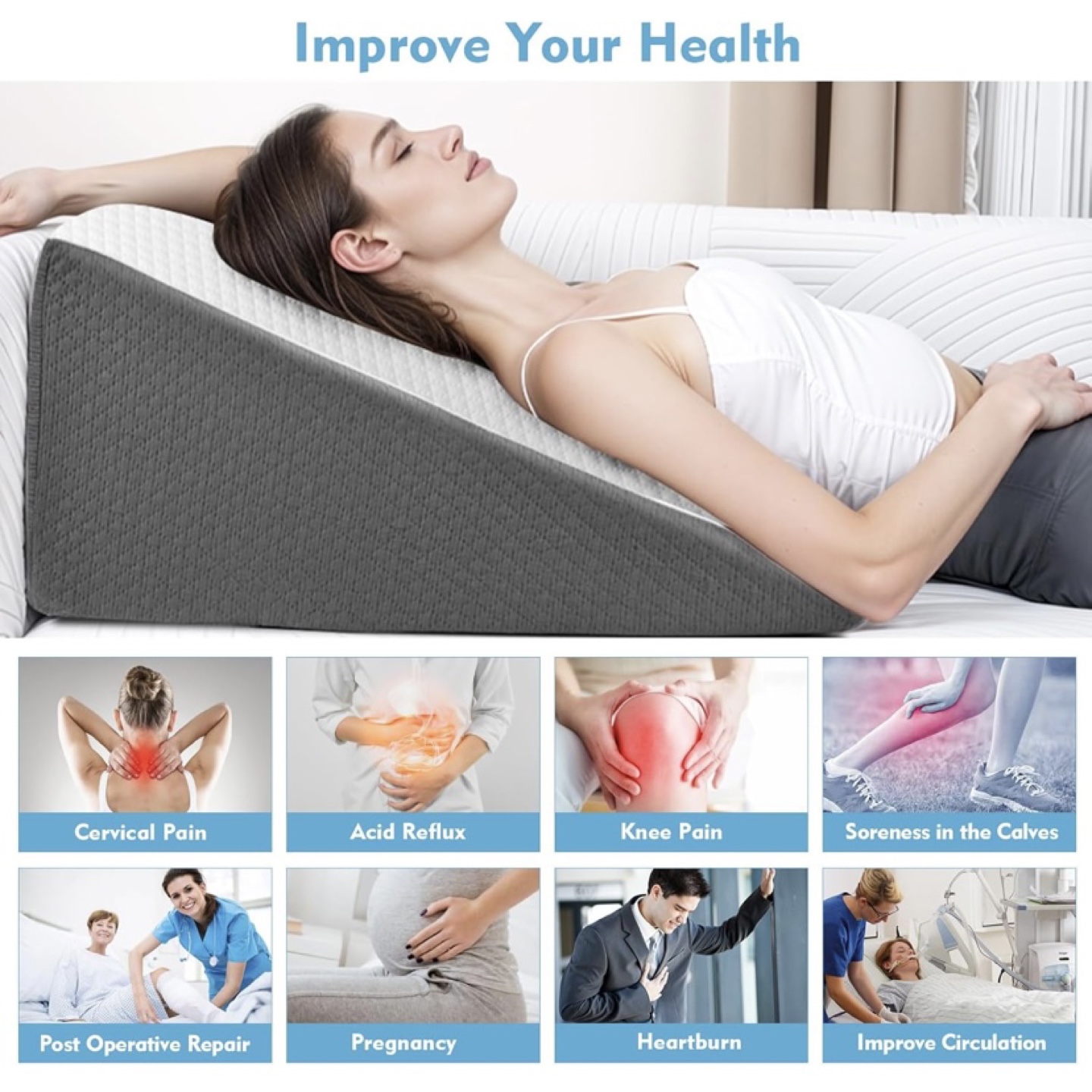 2 Bed Wedge Pillows – Memory Foam for Snoring, Reflux, Recovery - photo 3