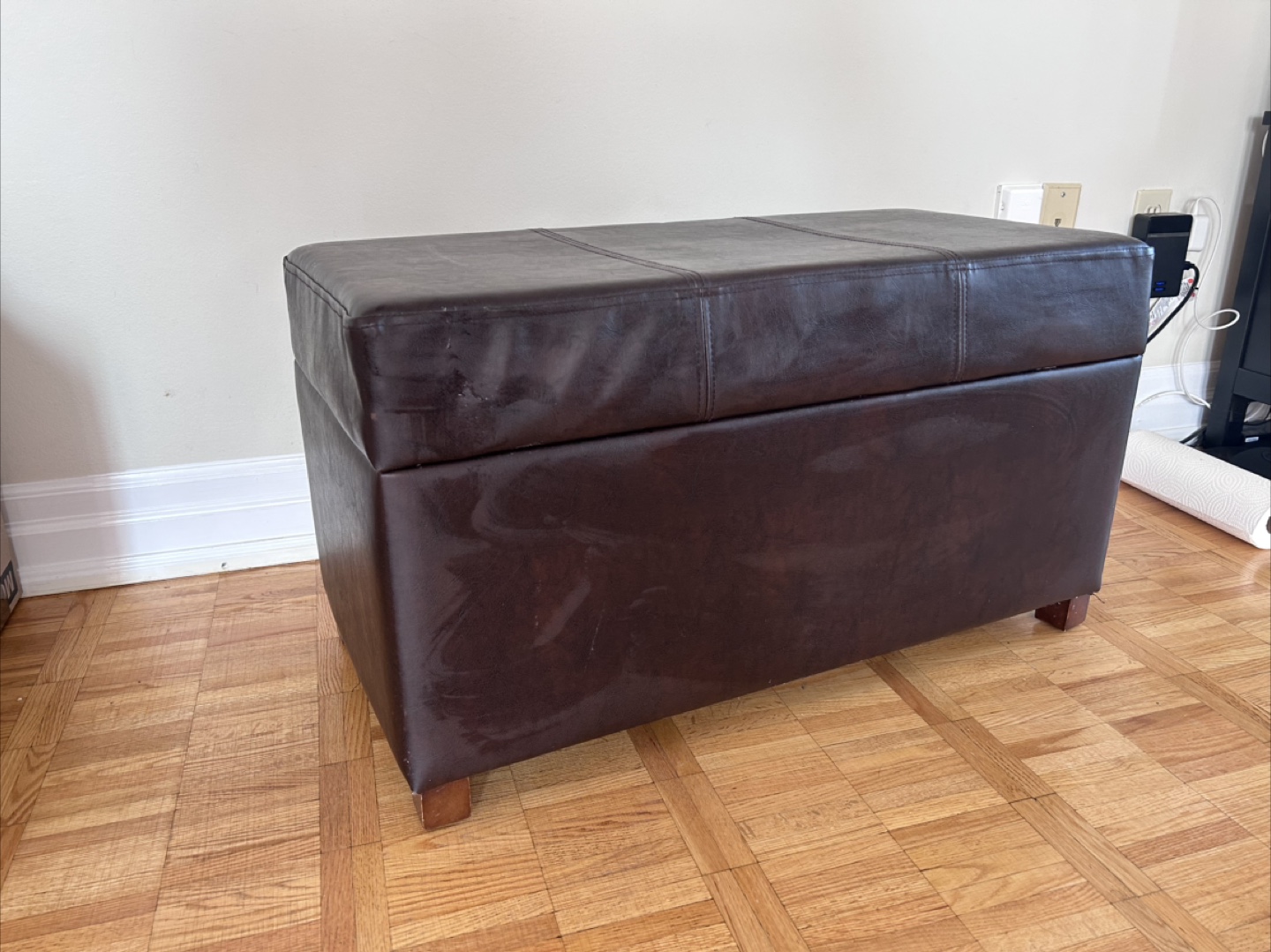 Brown Faux Leather Storage Ottoman - photo 3