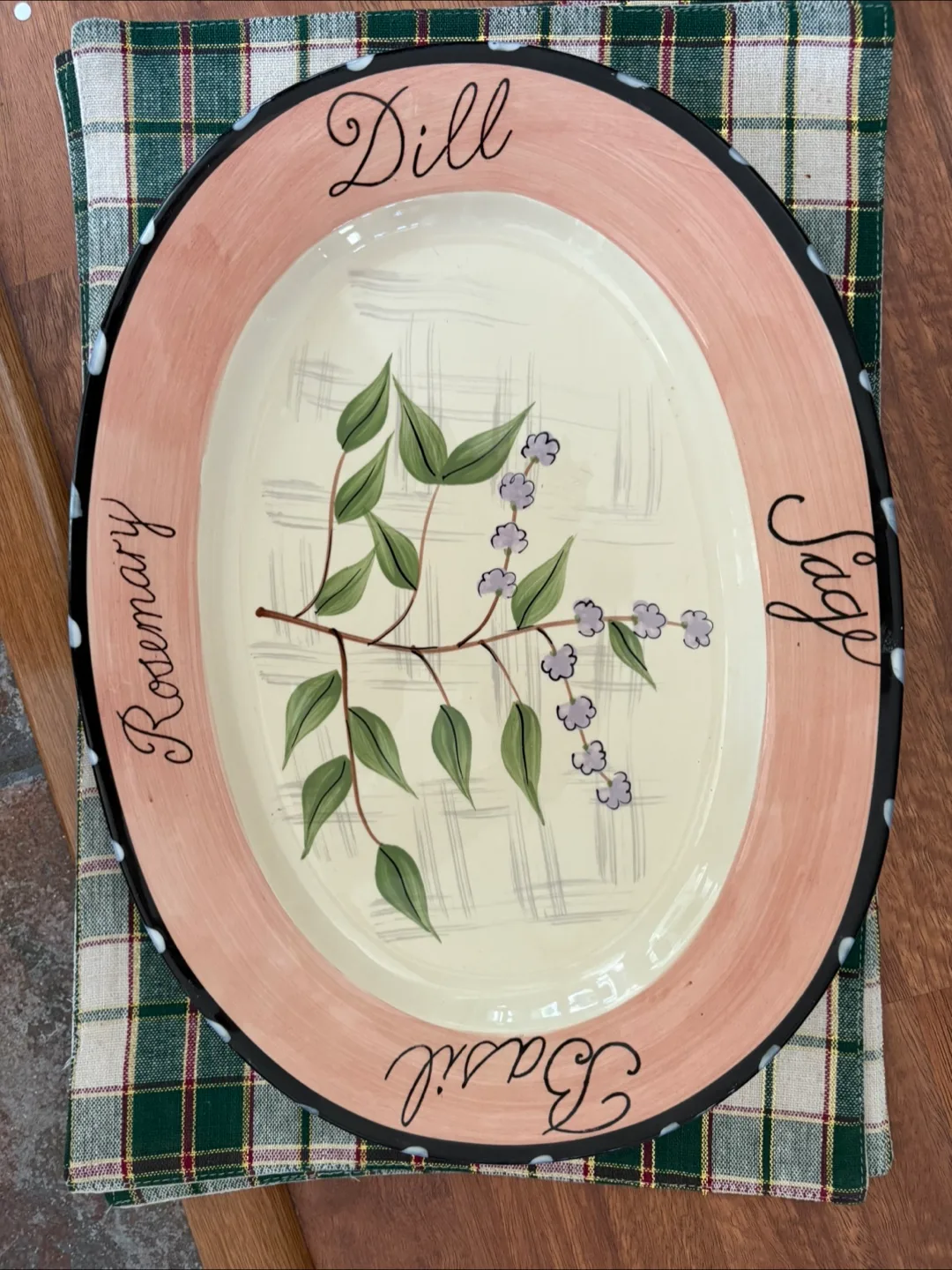 Oval Serving Platter with Herb Design