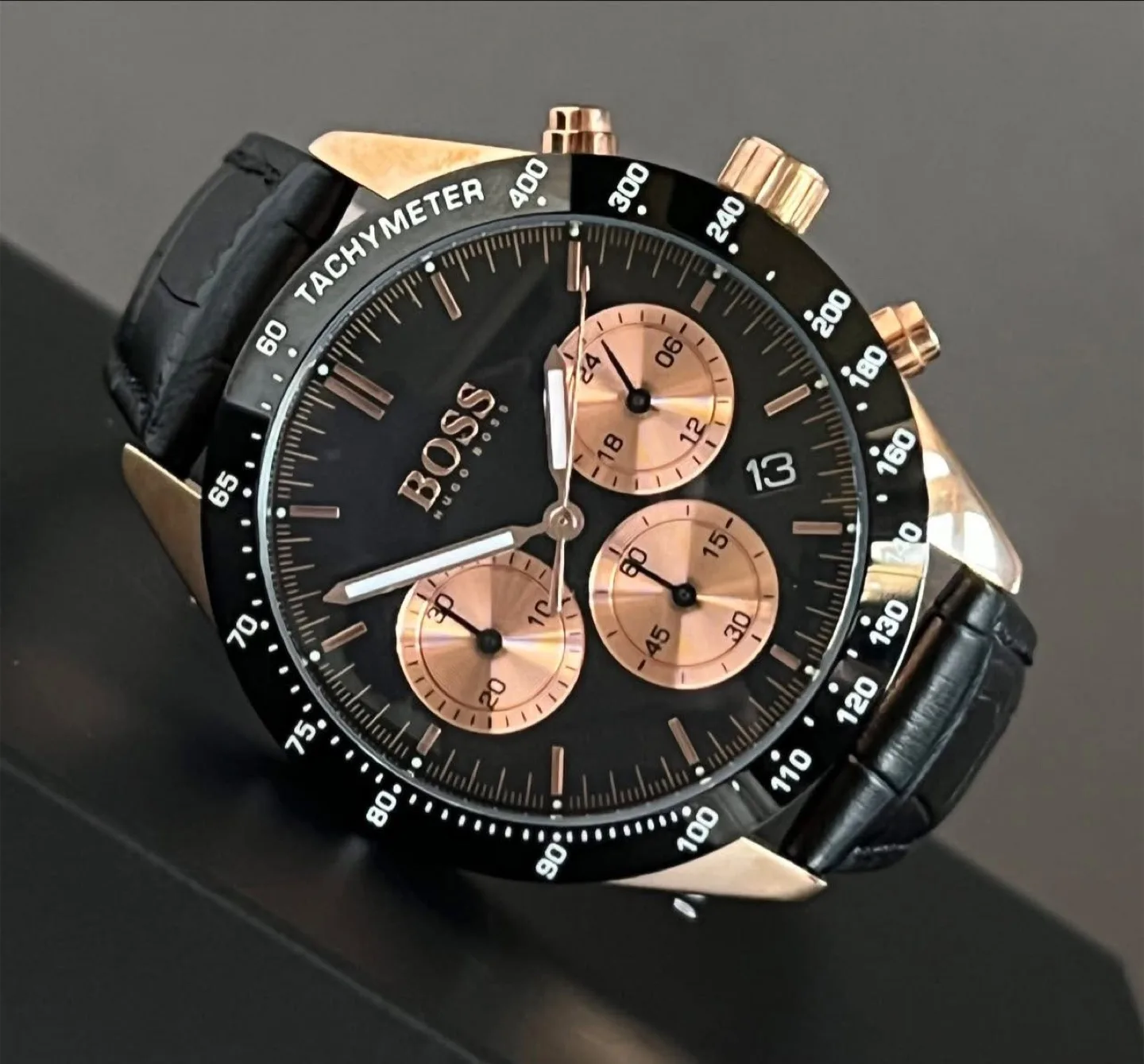 FOR SALE ✨Hugo Boss Men’s Talent Black Leather Chronograph Watch thumbnail