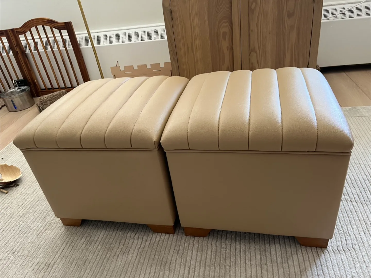 2 Storage Ottoman Bench - Beige thumbnail