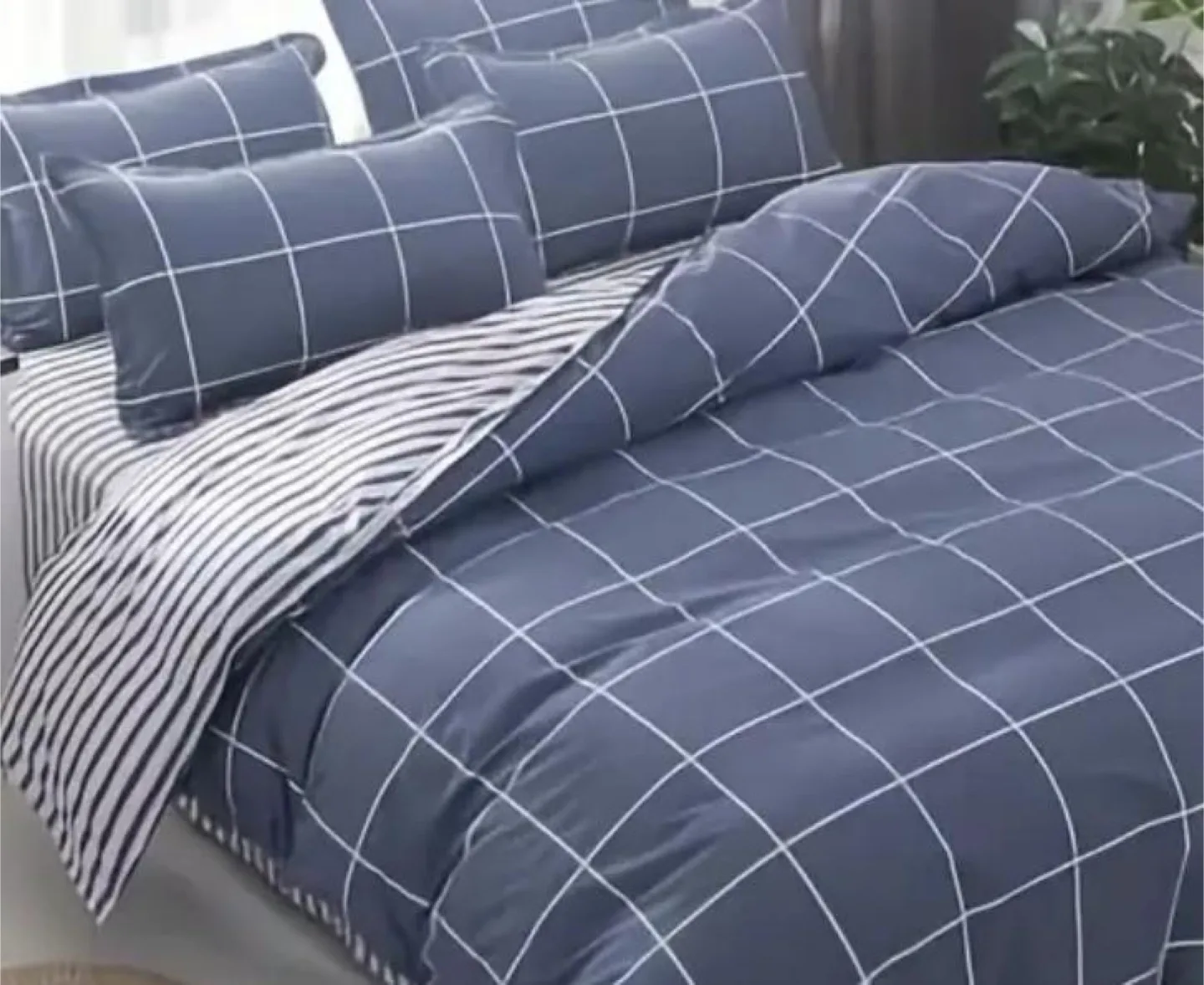 New Bedding set, Bluish Grey Grid Pattern , size: Double thumbnail