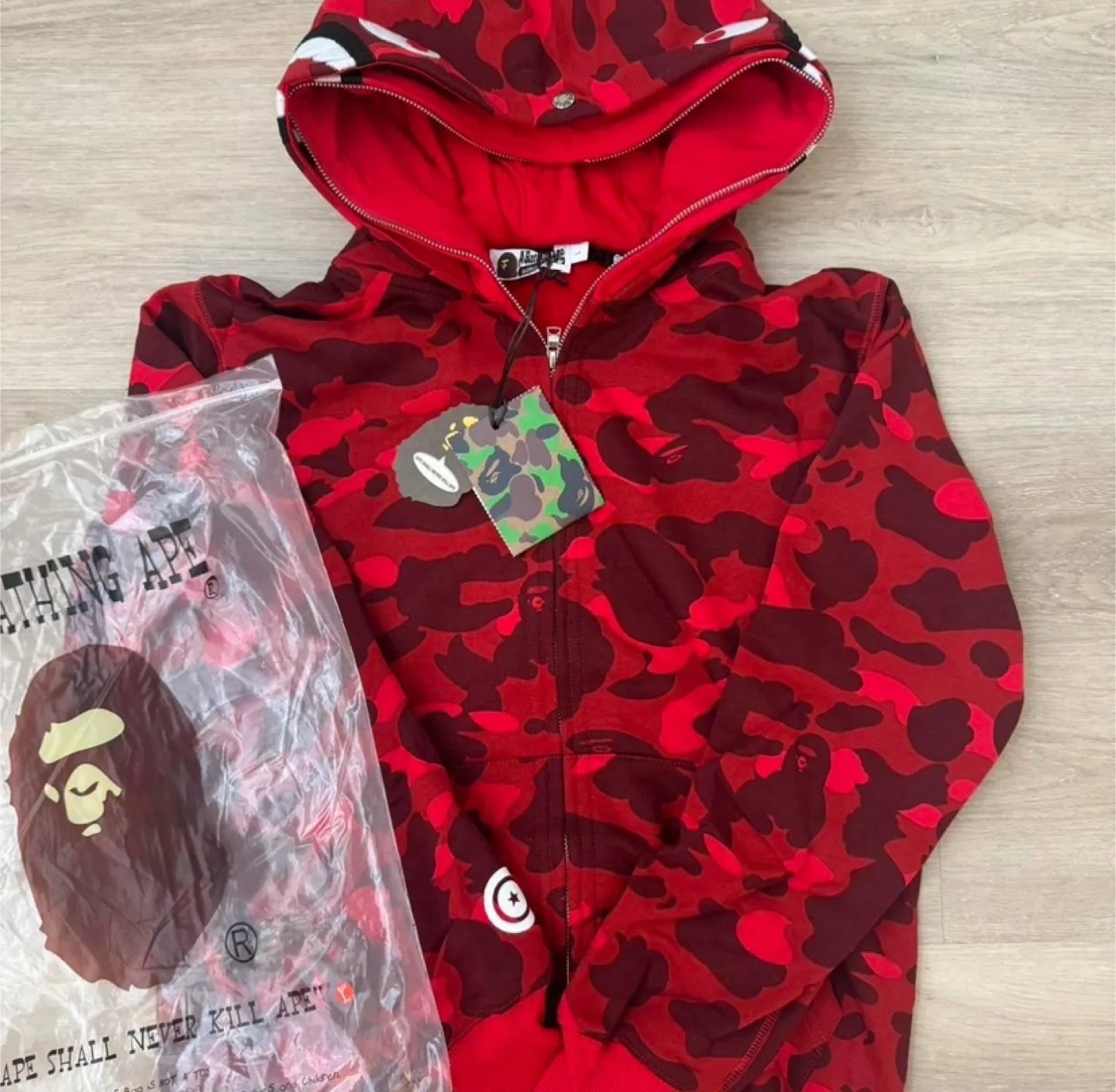 Bape Red Camo Shark Double Hoodie Full Zip - All Sizes thumbnail