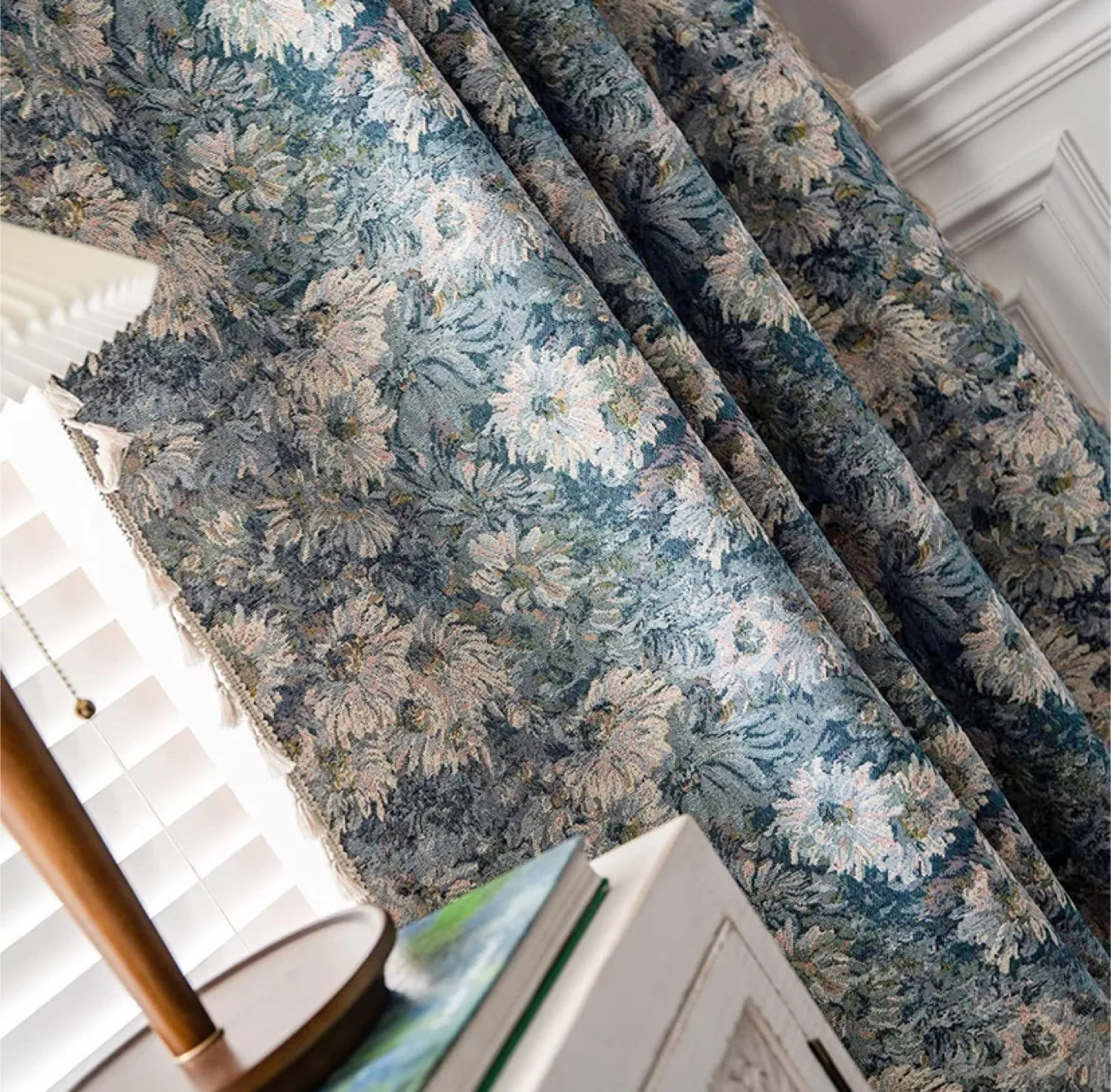 ENJOYBRIDAL Blue Floral Curtains 96 Inch Length 2 Panels image indicator(3)