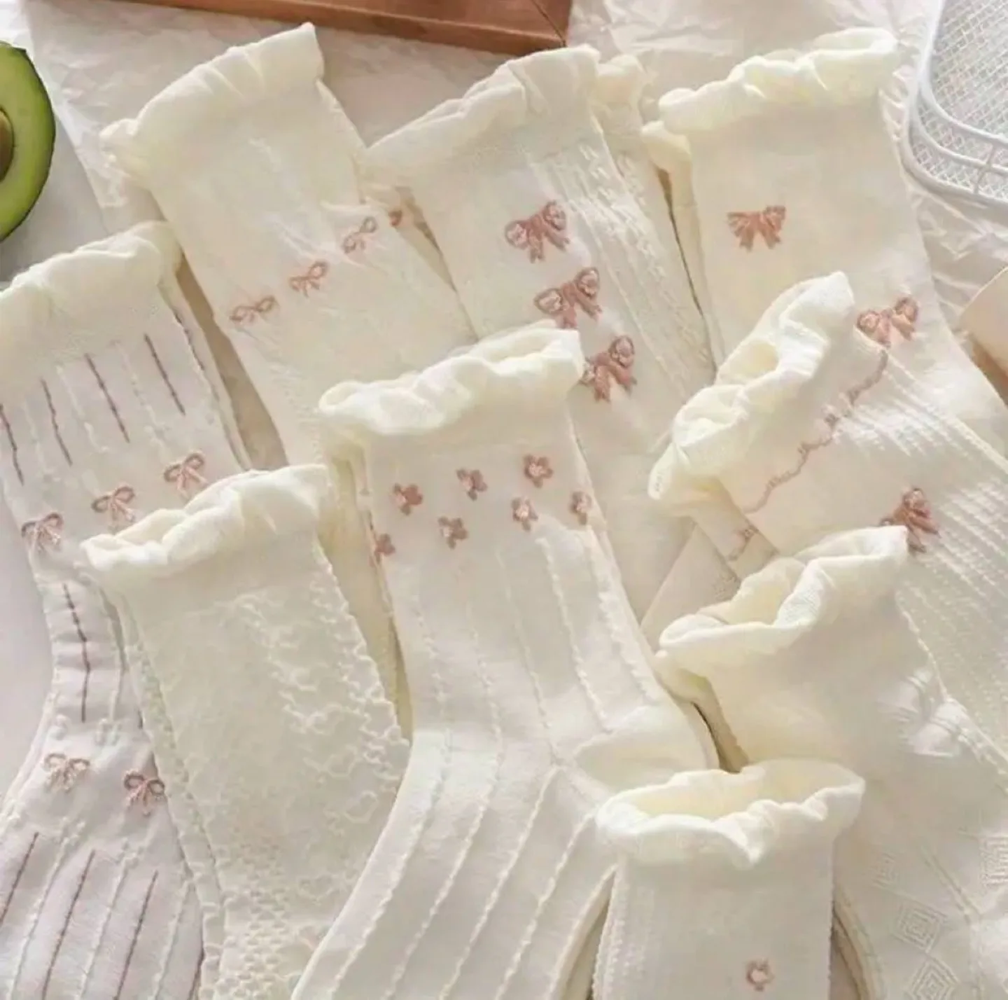 Cream Ruffled Bow Socks (Set of 9) thumbnail