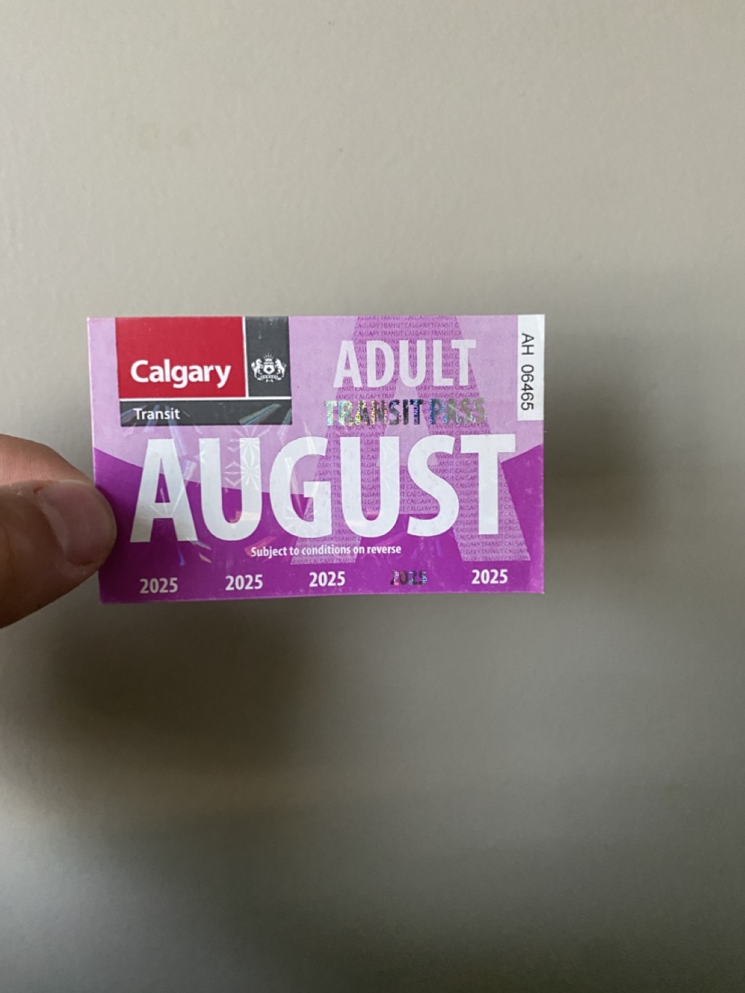 Calgary Transit August Adult Pass