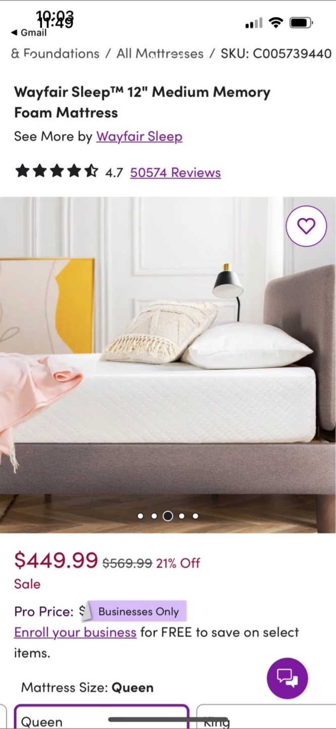 Wayfair Sleep 12" Queen Memory Foam Mattress