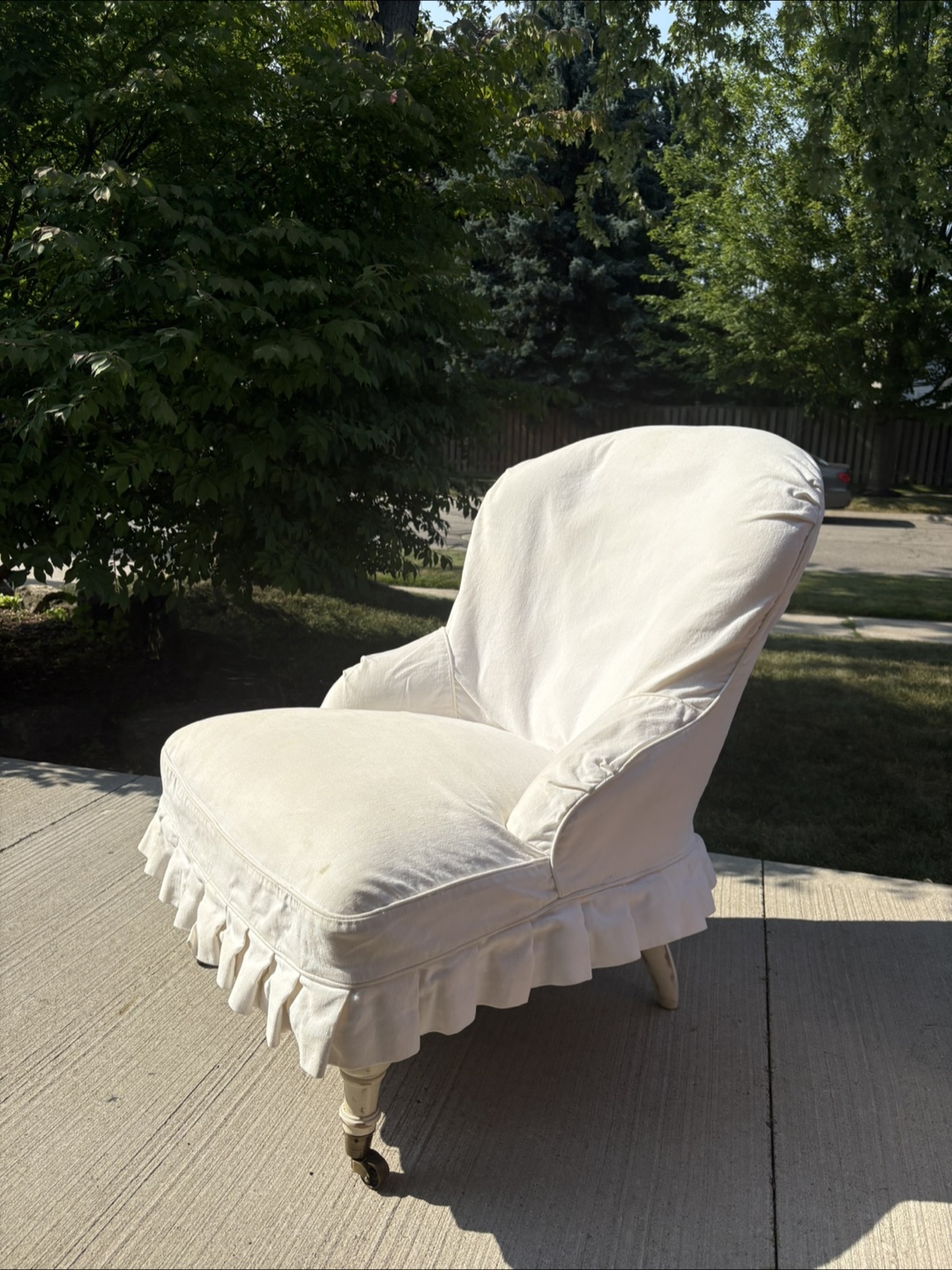 White Armchair with Ruffle Trim