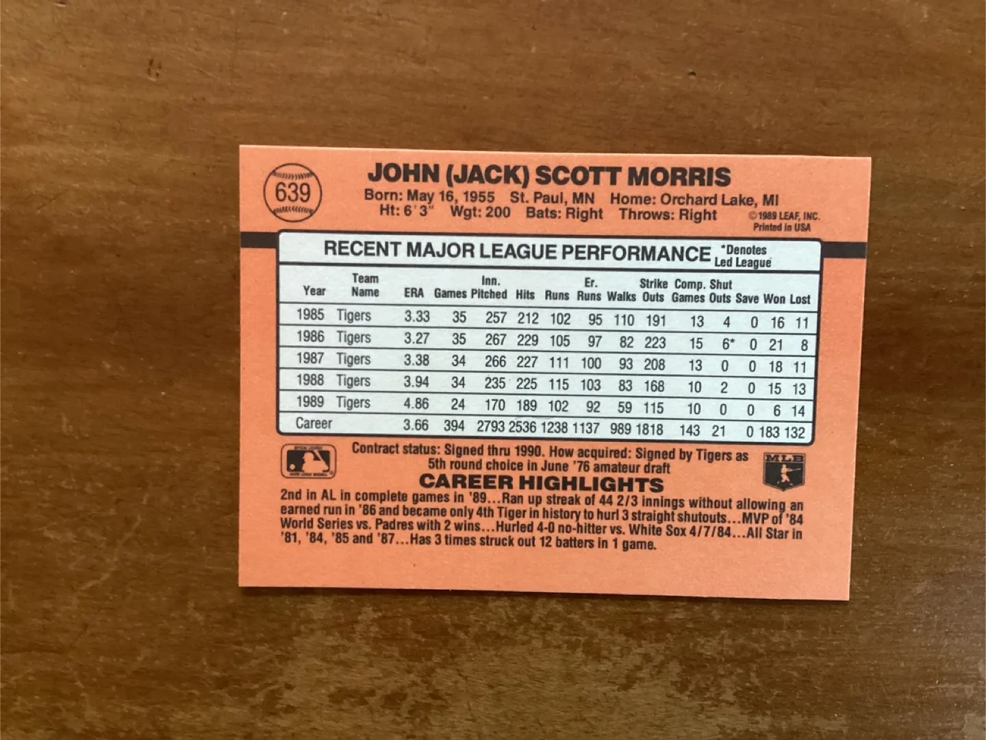1990 DONRUSS “ERROR CARD” Jack Morris Card #639 ! image indicator(3)