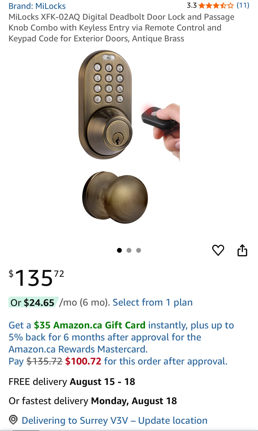 New MiLocks XFK-02AQ Digital Deadbolt Lock