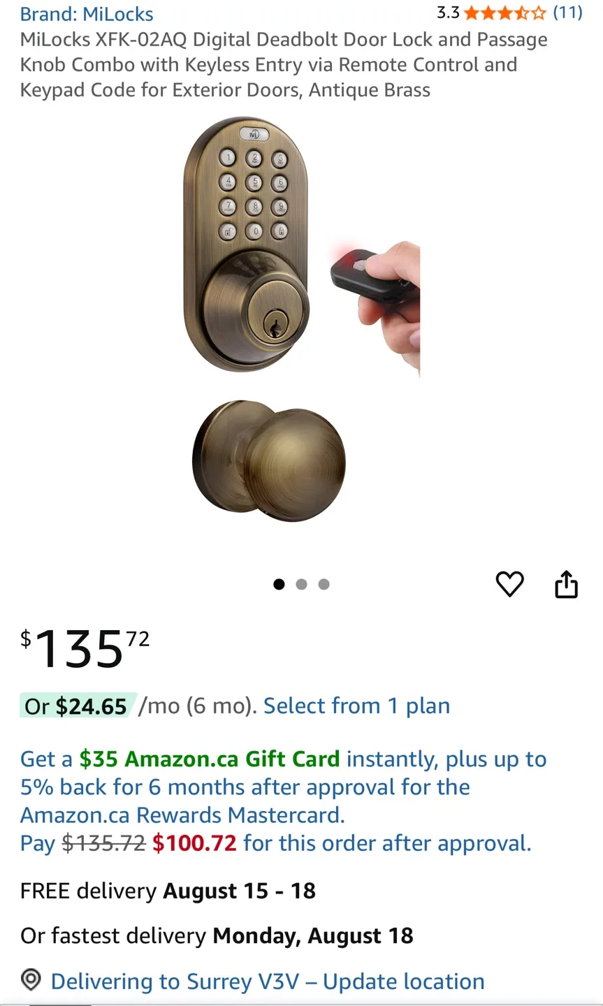 New MiLocks XFK-02AQ Digital Deadbolt Lock thumbnail