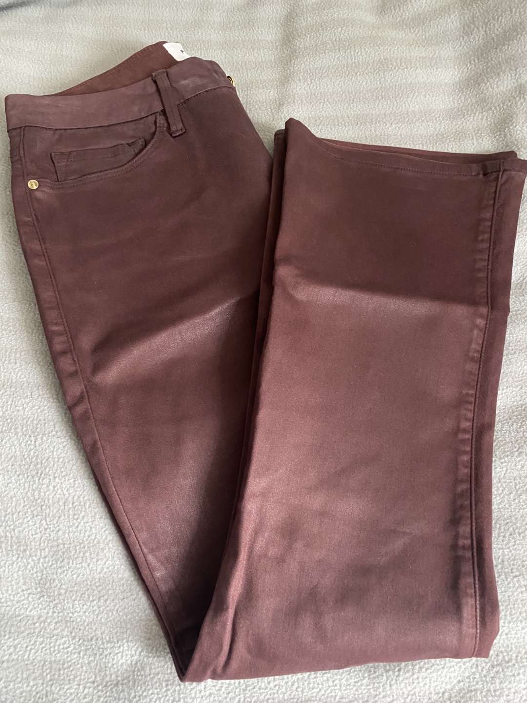 FRAME Bordeaux Coated Jeans, Size 27