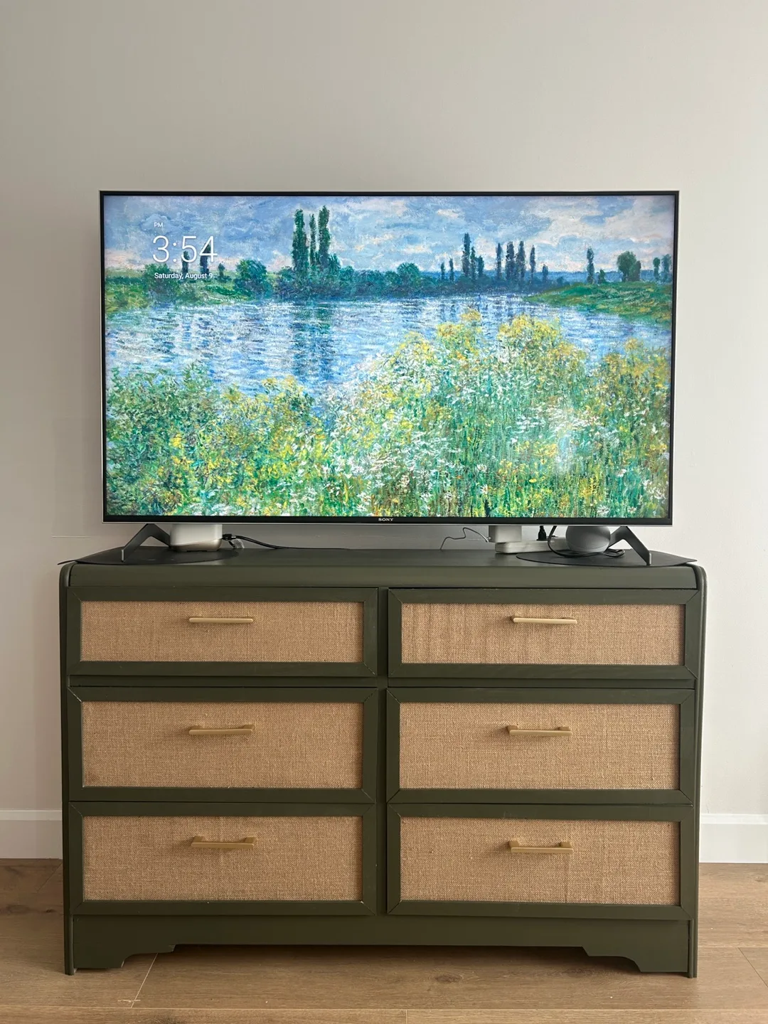 Green Dresser with Woven Drawers