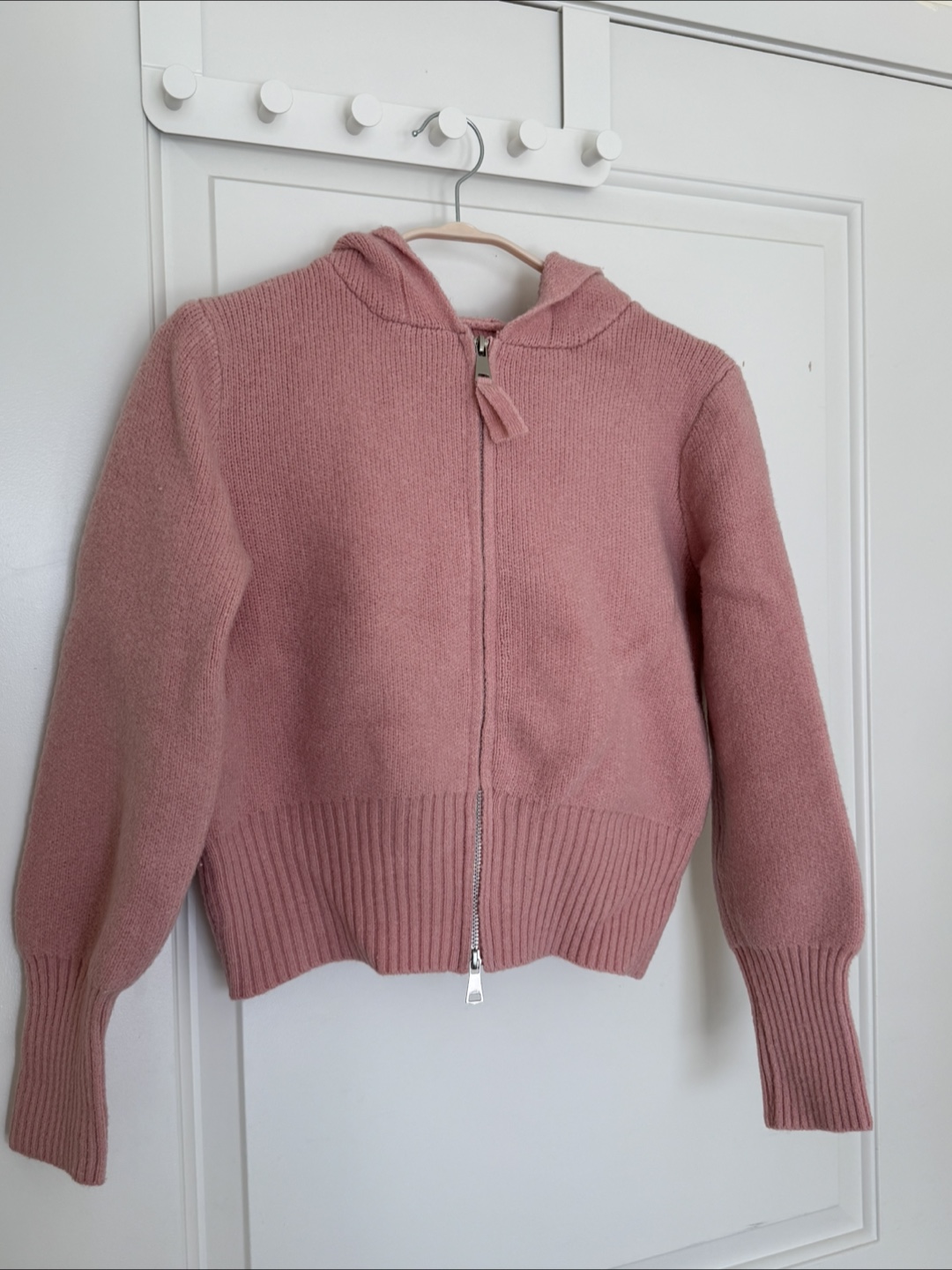 Pink Knit Zip-Up Hoodie