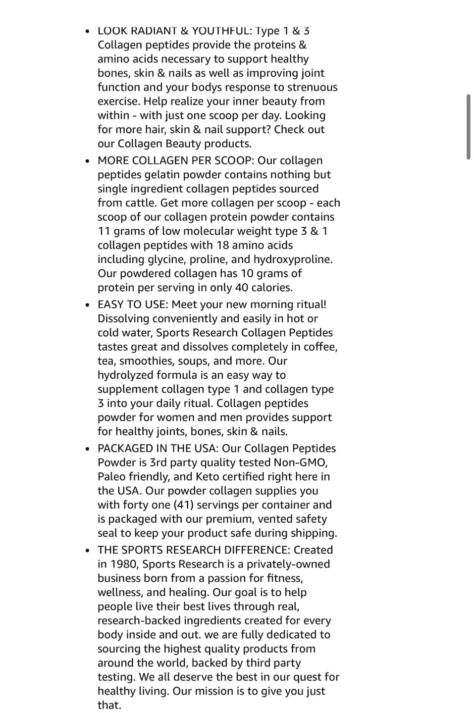 Sports Research Collagen Peptides - 454g Unflavored image indicator(3)