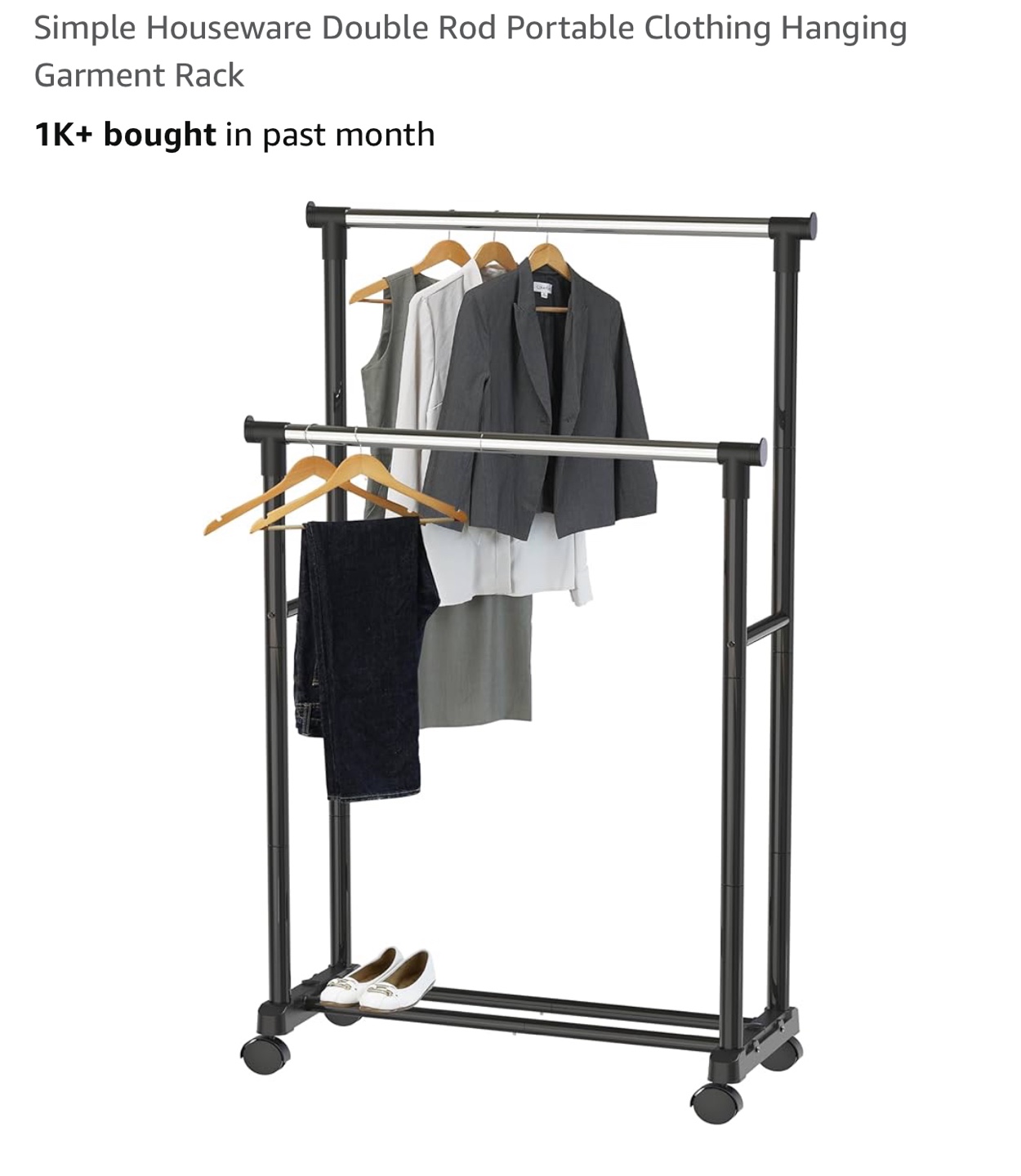 Double Rod Clothing Rack with wheels