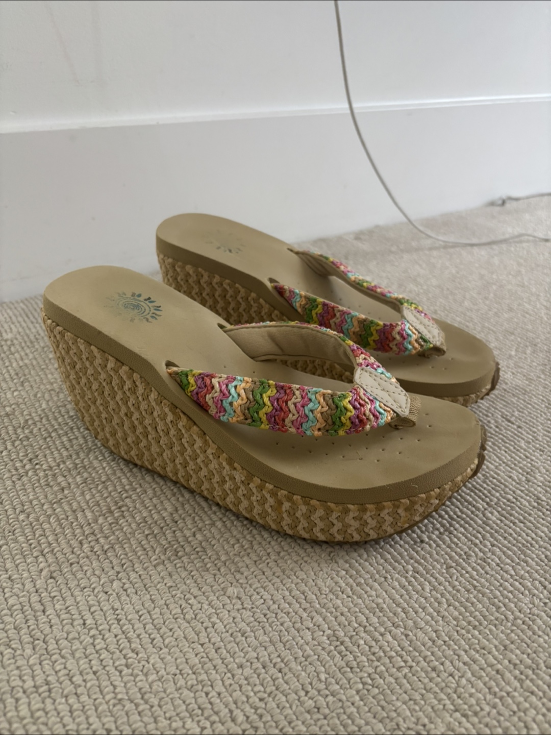Yellow Box Wedge Sandals, Size 6