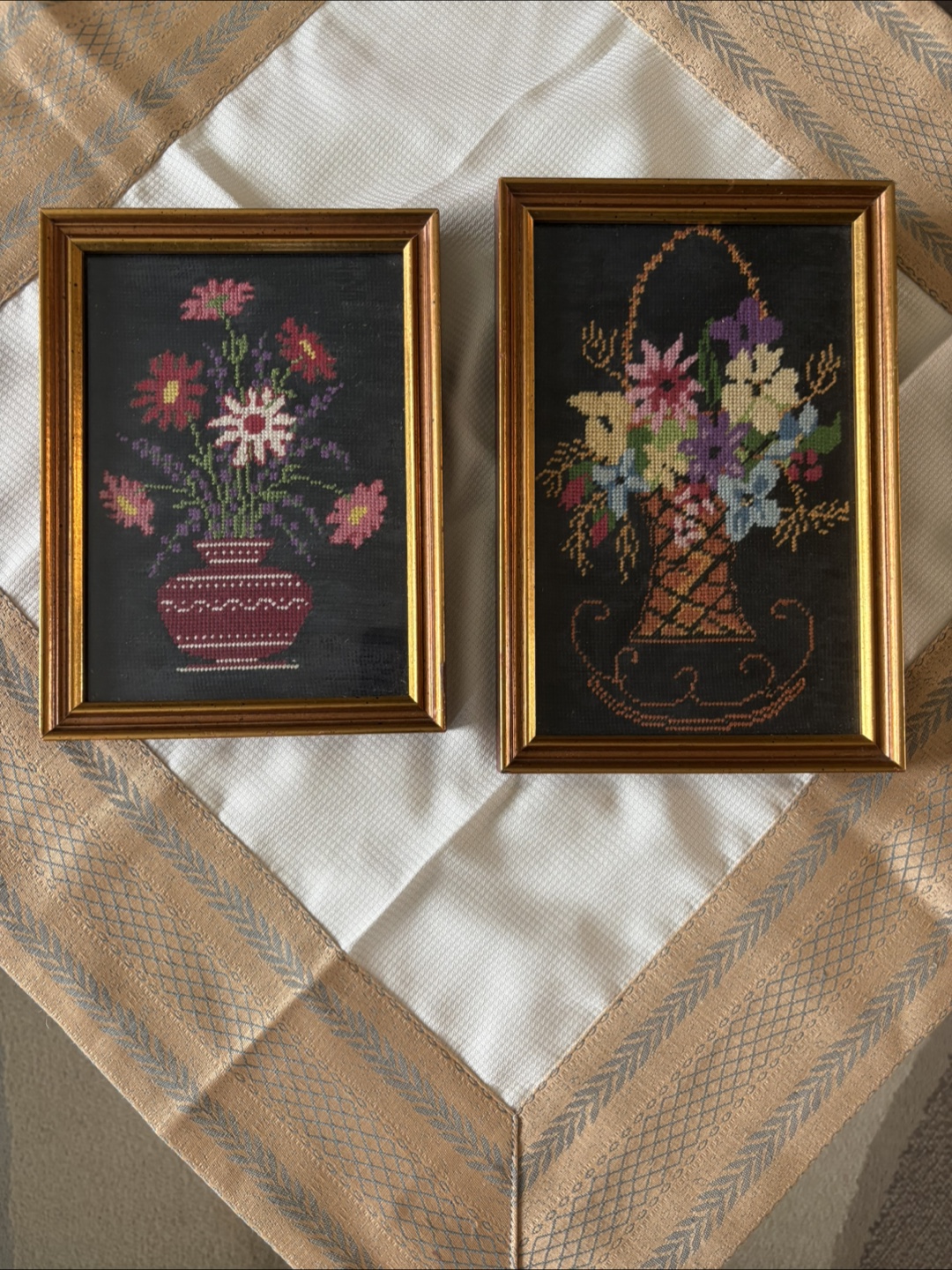Framed Needlepoint Art - Floral Theme