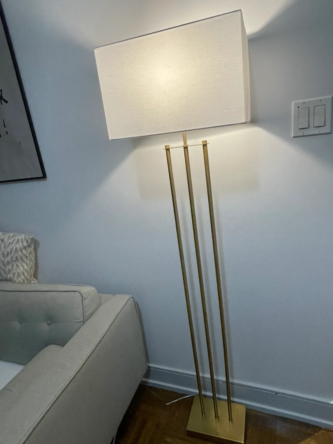 Gold Floor Lamp with White Linen Shade