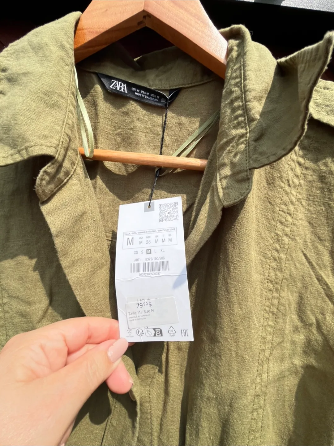 Zara Olive Green Sleeveless Jumpsuit - Size M image indicator(6)