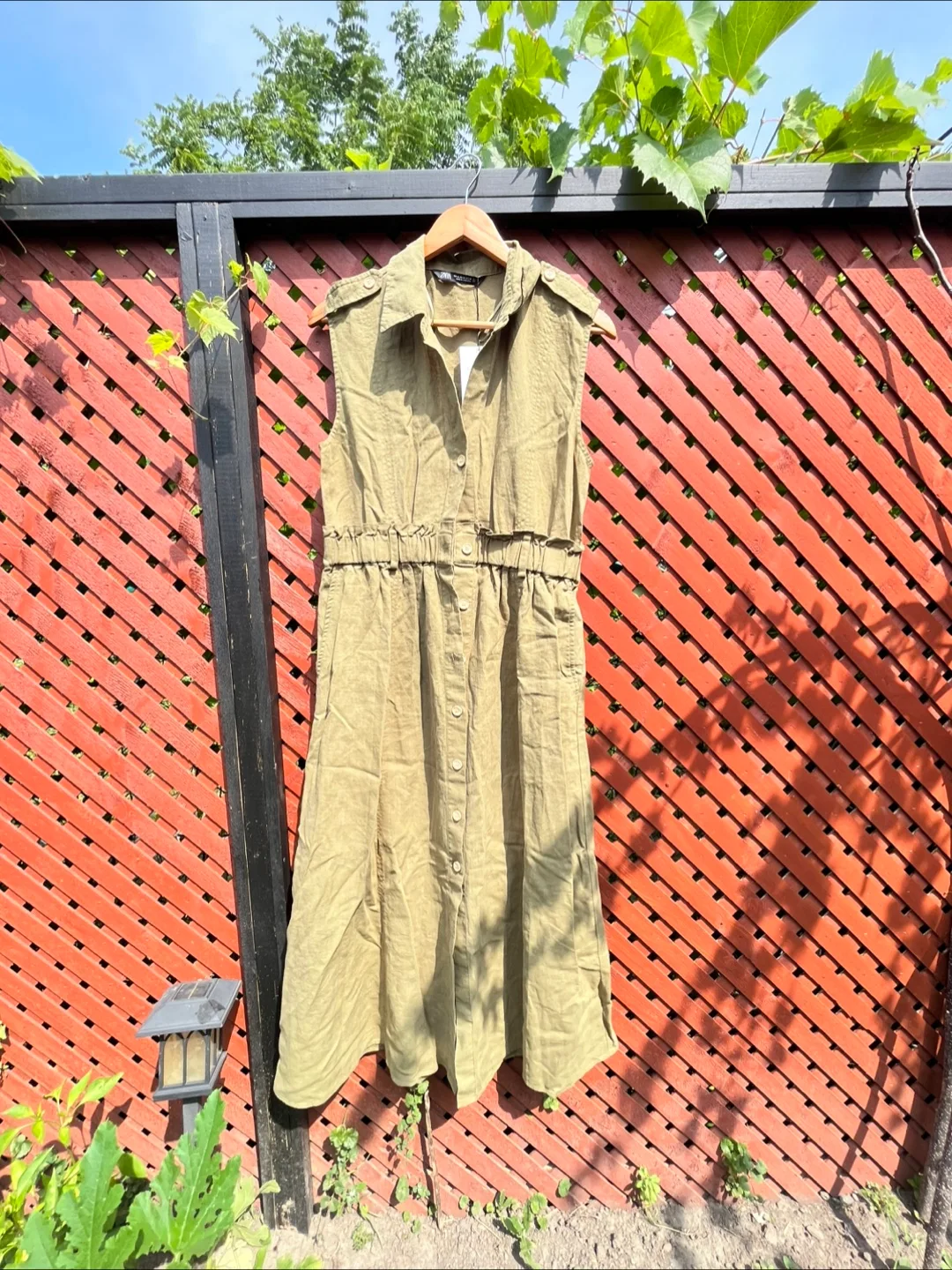 Zara Olive Green Sleeveless Jumpsuit - Size M thumbnail
