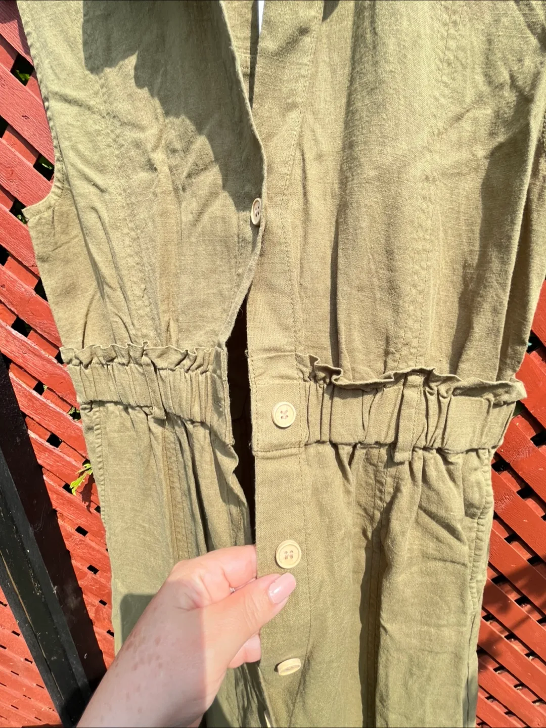 Zara Olive Green Sleeveless Jumpsuit - Size M image indicator(4)