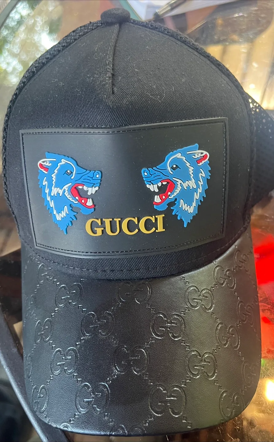 Gucci Wolf Patch Black Baseball Cap thumbnail