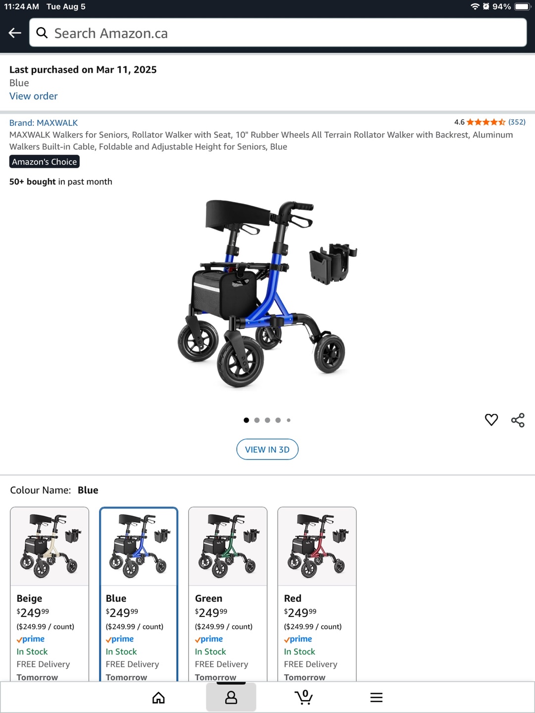 MAXWALK Rollator Walker w/ Seat - Blue - photo 3