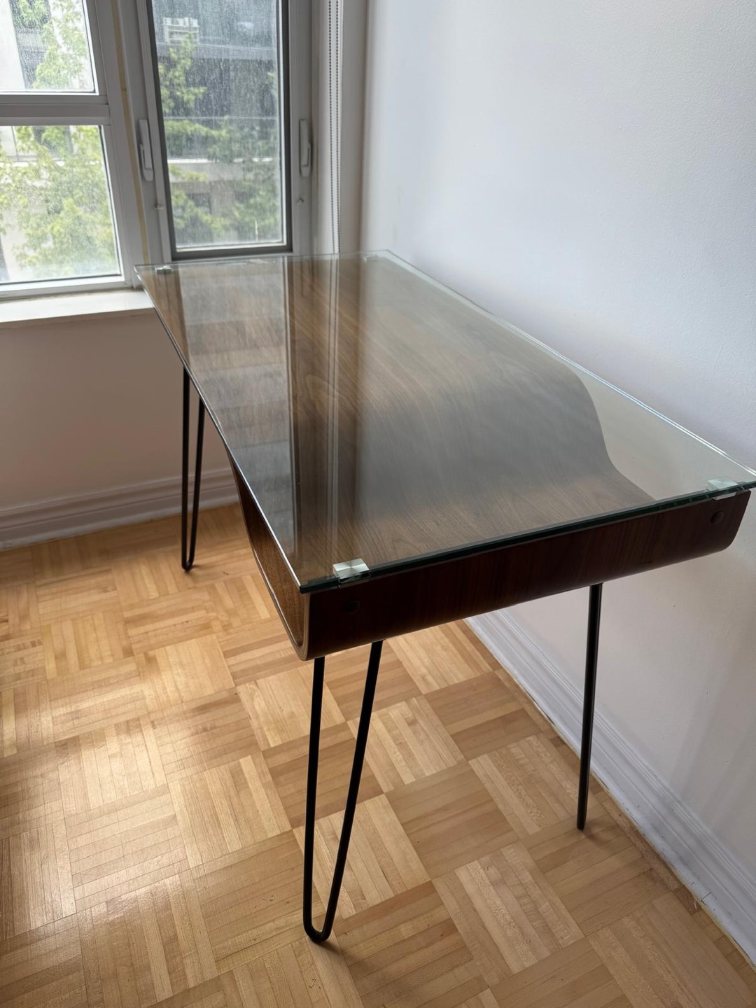 Glass Top Desk with Hairpin Legs