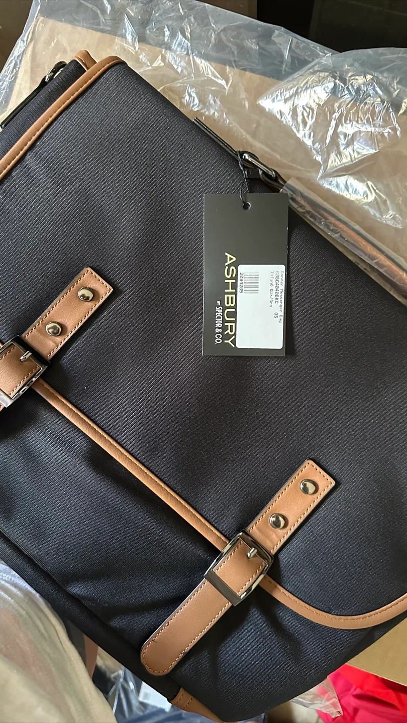 BNWT Ashbury Spector & Co. Messenger Bag - Black/Cognac image indicator(8)