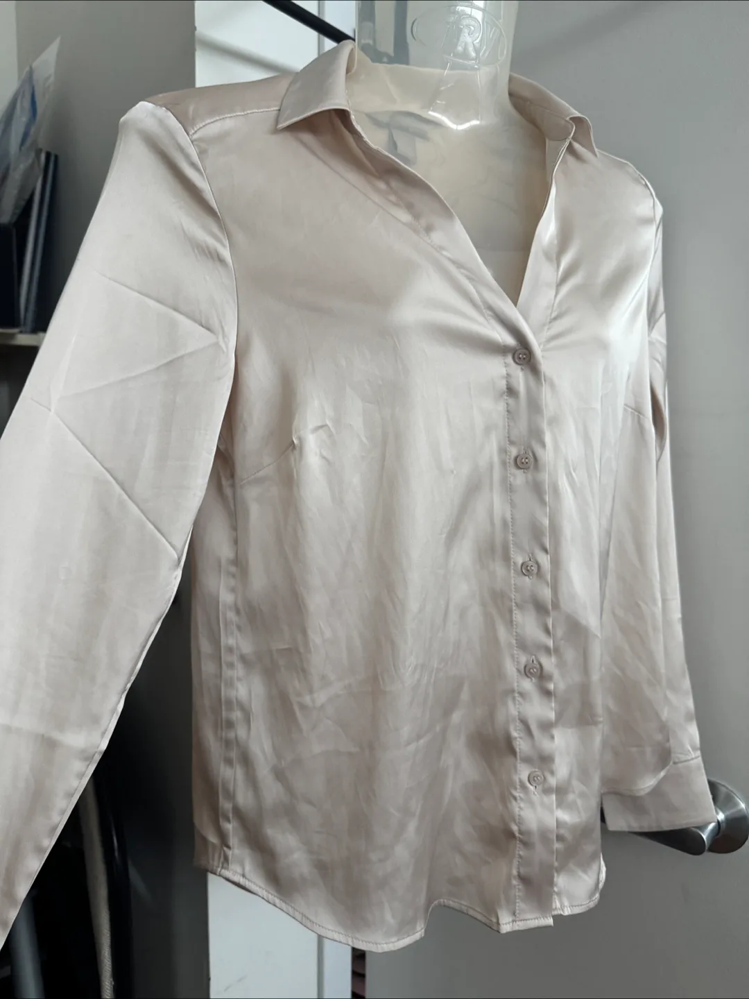 H&M XS Champagne Button-Up Shirt image indicator(2)