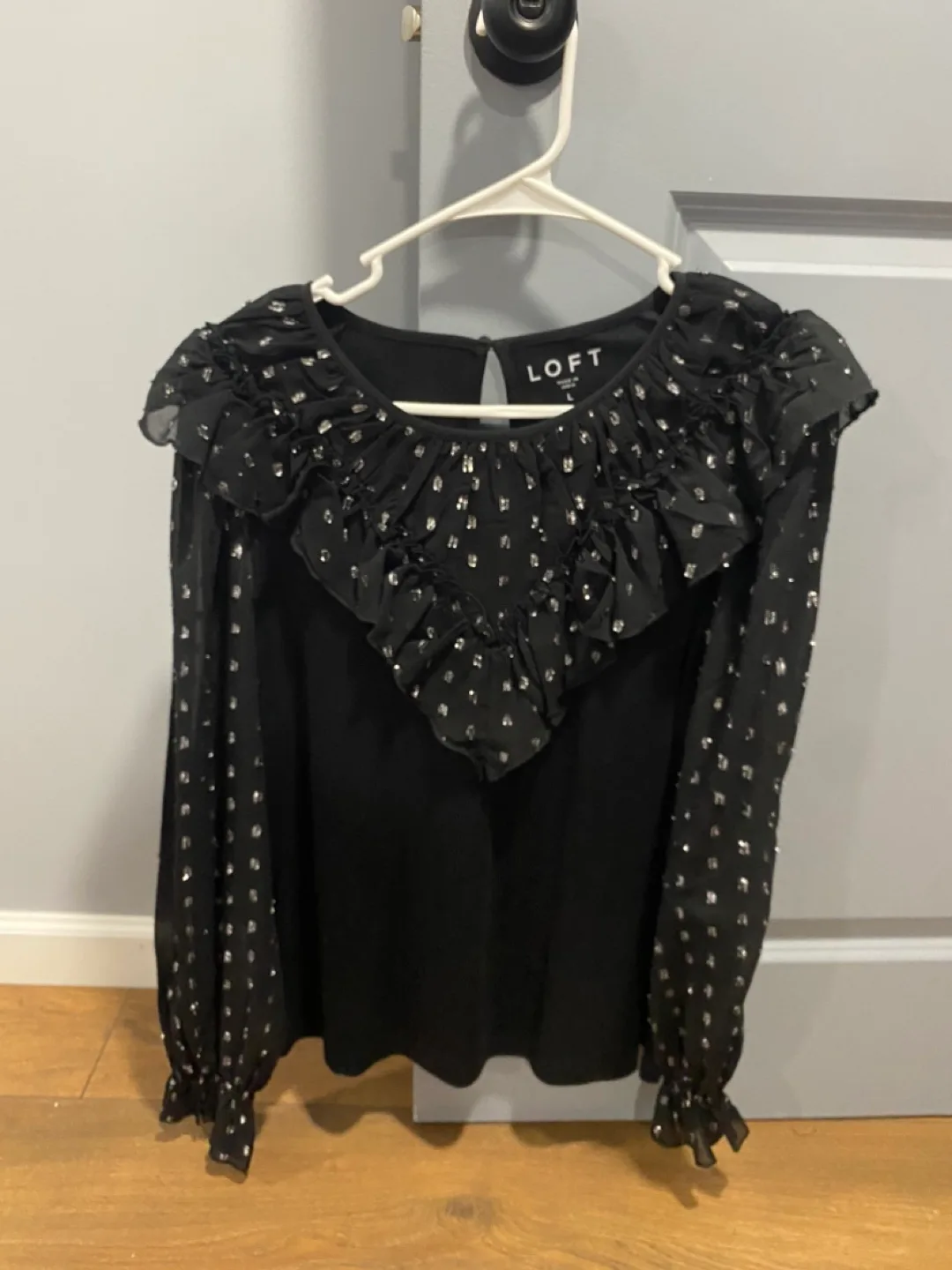 LOFT Black Ruffle Blouse - Size L thumbnail