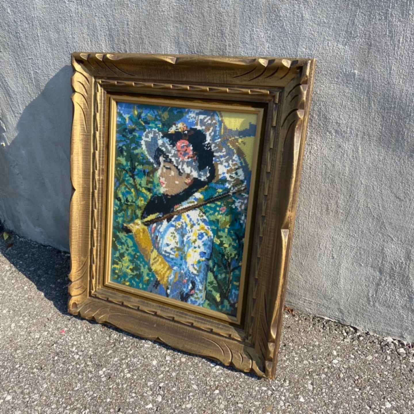 Framed Needlepoint Art - Woman with Parasol thumbnail