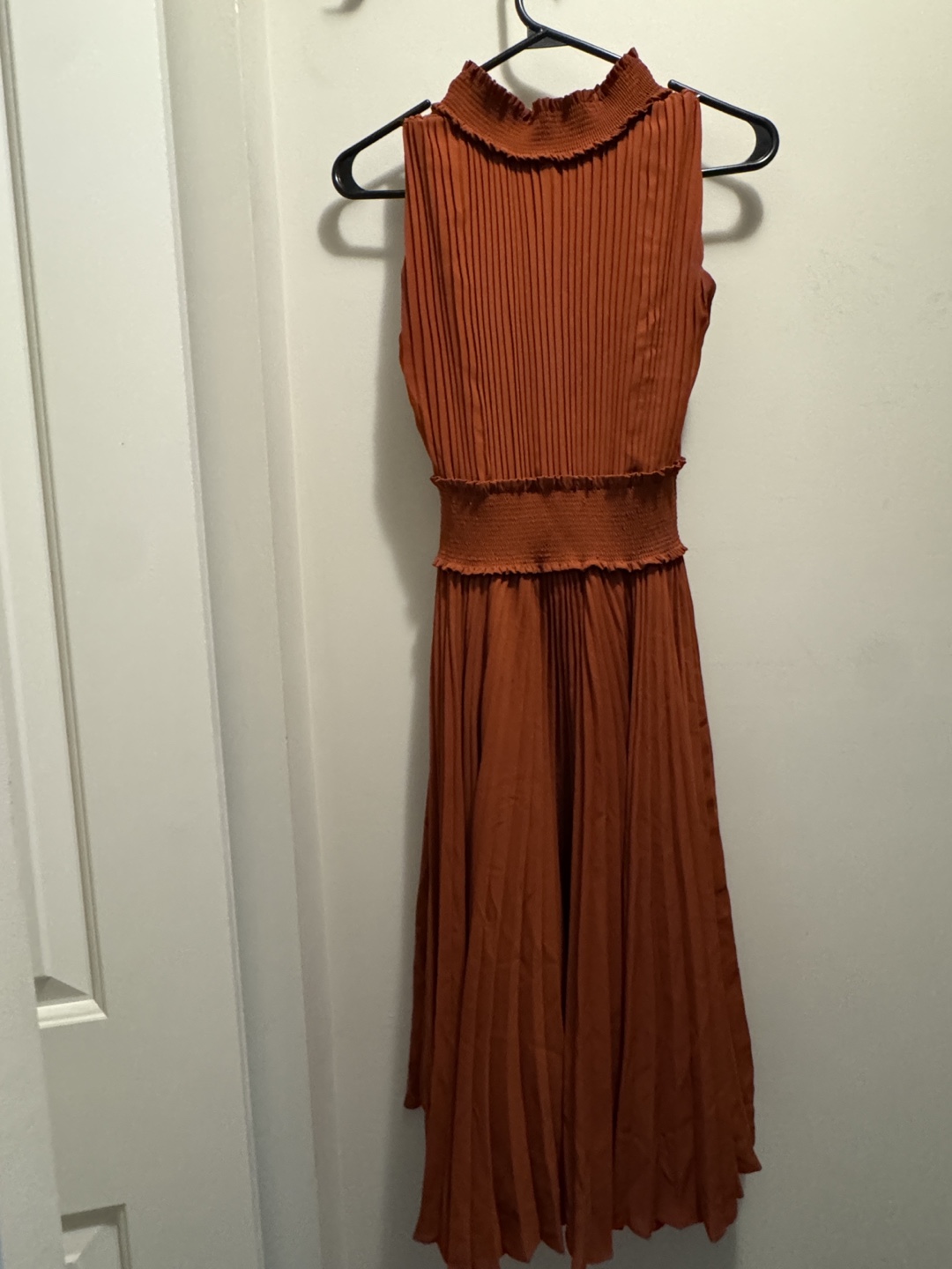 Rust-Coloured Pleated Dress