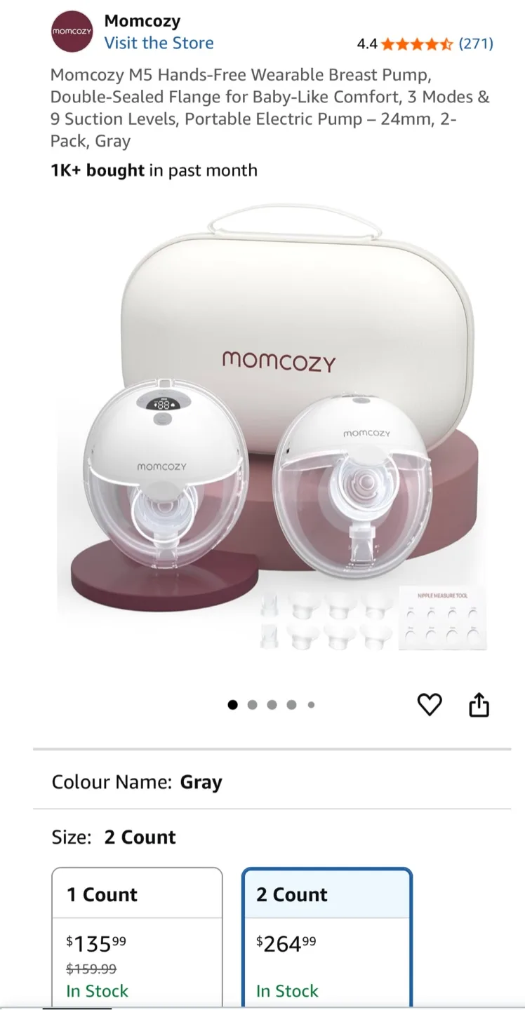Open box, like new, Momcozy M5 Hands-Free Wearable Breast Pump thumbnail