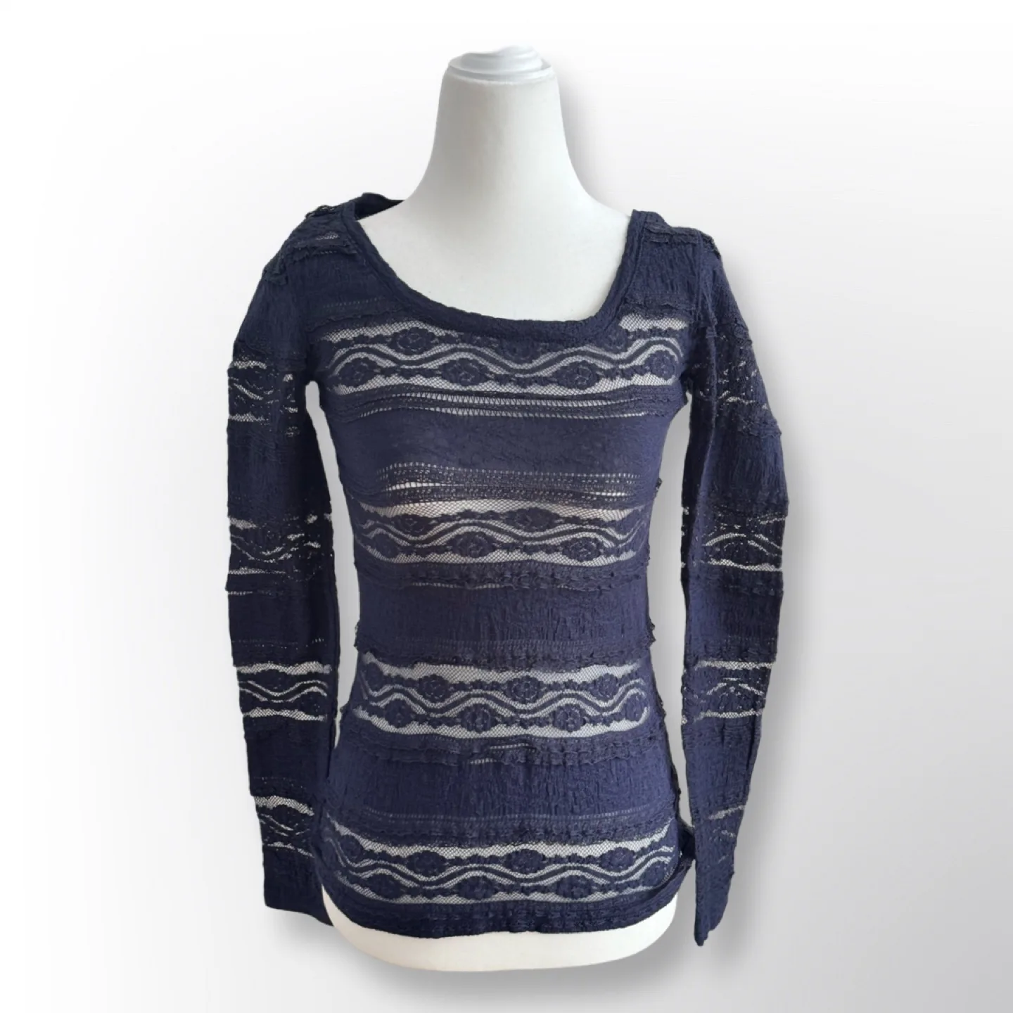 EXPRESS Navy Lace Long Sleeve Top | Size XS thumbnail